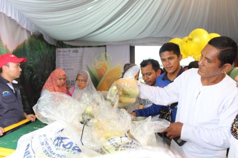 Orang ramai berpusu-pusu membeli jagung yang dijual secara tongkol dengan harga yang berpatutan