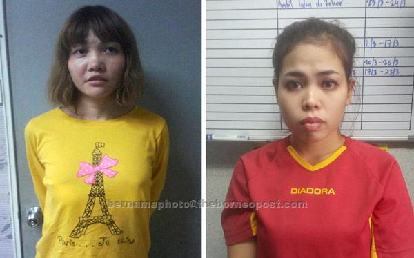  Gambar kombinasi menunjukkan tertuduh Thi Huong (kiri) dan Siti Aishah yang menghadapi perbicaraan membunuh Kim Jong Nam di ibu negara semalam. — Gambar Reuters