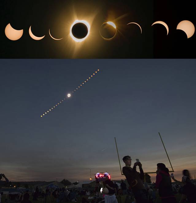  Kombinasi imej komposit gerhana matahari penuh dilihat dari Lowell Observatory Solar Eclipse Experience di Madras, Oregon kelmarin. — Gambar AFP