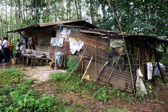   Rumah yang diperbuat daripada kayu dan beratapkan bumbung zink tempat Siti Romlah berteduh dari panas dan hujan kelihatan semakin usang dan uzur. — Gambar Bernama