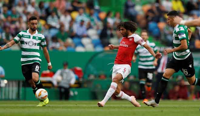  Antara babak-babak aksi perlawanan Liga Europa di antara Sporting CP dan Arsenal di Estadio Jose Alvalade di Lisbon, Portugal. — Gambar Reuters