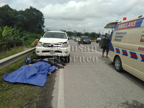 Keadaan di tempat kejadian selepas berlakunya kemalangan di KM 52, Jalan Mukah-Selangau hari ini.