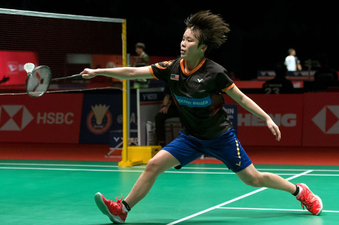  Jin Wei beraksi menentang Yiman pada Kejohanan Perodua Malaysia Masters 2019 di Axiata Arena Kuala Lumpur Sports City, Bukit Jalil semalam. — Gambar Bernama