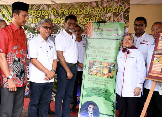  Dr Xavier (tiga, kiri) melancarkan Program Pembangunan Hub Nanas Kuala Langat di Telok Panglima Garang, semalam. — Gambar Bernama