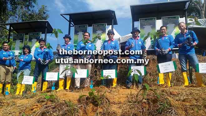  (Dari kanan) Ketua Pasukan CSR dan Kelestarian Korporat Mitsubishi Corporation Tokyo Jepun Michael Lagowski, Pengarah UPMKB Prof Dr Bujang Kim Huat, Timbalan Naib Canselor (Akademik dan Antarabangsa) UPM Prof Dr M Iqbal Saripan dan Nik Muhamad menanam pokok.