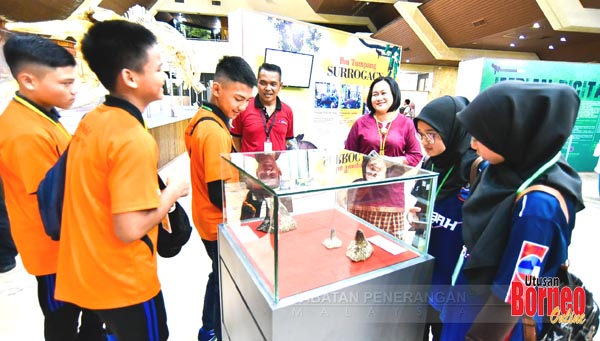   Ahli-ahli Kelab Malaysiaku melihat tanduk Tam, badak sumbu jantan yang mati di Hutan Simpan Hidupan Liar Tabin  Lahad Datu baru-baru ini.