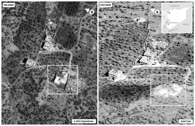  Gambar menunjukkan sebelum dan selepas serbuan ke atas pekarangan di mana                 al-Baghdadi bersembunyi di wilayah Idlib, di barat laut Syria pada 26 Oktober lepas. — Gambar Reuters