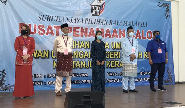  Calon N24 Tanjung Keramat (dari kiri ke kanan) Faezahwaty (LDP), Mohd Salleh (USNO), Ira Elza (PCS), Shahelmy (BN) dan Rosaday dari WARISAN Plus (AMANAH).