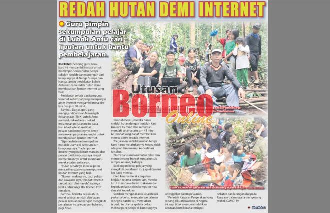 Keratan akhbar muka depan Utusan Borneo pada 19 November 2020.