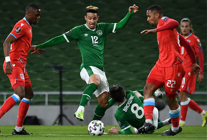  Babak aksi perlawanan kelayakan Piala Dunia 2022 di antara Republik Ireland dan Luxembourg di Stadium Aviva di Dublin. — Gambar AFP