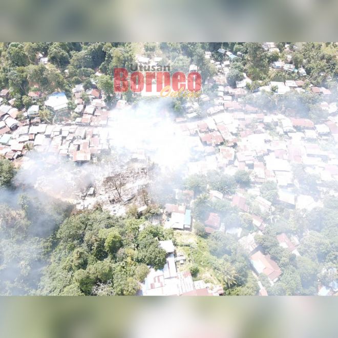  Keadaan kebakaran di Penempatan Telipok yang memusnahkan 23 rumah dihuni 115 keluarga.