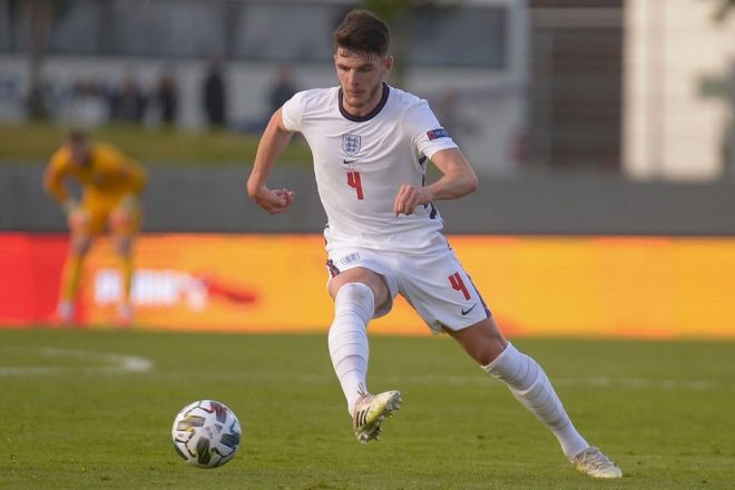 Gambar fail bertarikh 5 September 2020 ini menunjukkan Rice semasa beraksi bersama England dalam aksi Liga Negara UEFA. — Gambar AFP