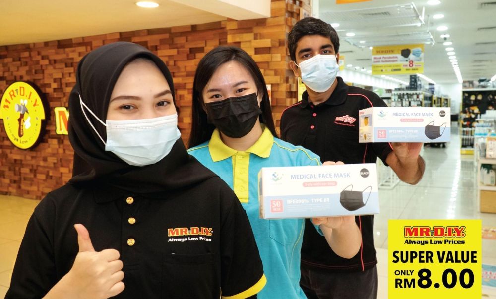 Sebagai sebahagian daripada komitmennya untuk memastikan rakyat Malaysia kekal selamat, Kumpulan MR D.I.Y. menawarkan pelitup muka perubatan pada hanya RM8 untuk satu kotak yang mengandungi 50 keping sempena Sambutan 1,000 Cawangannya.