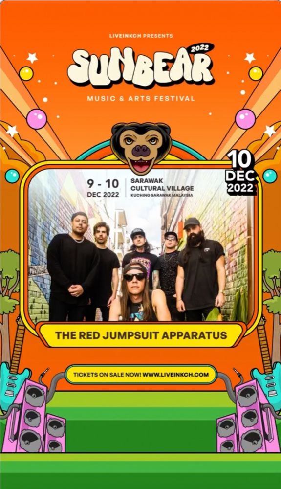 The Red Jumpsuit Apparatus dijadualkan untuk membuat persembahan di Sunbear Festival 2022 yang bakal di Kampung Budaya Sarawak (SCV). 