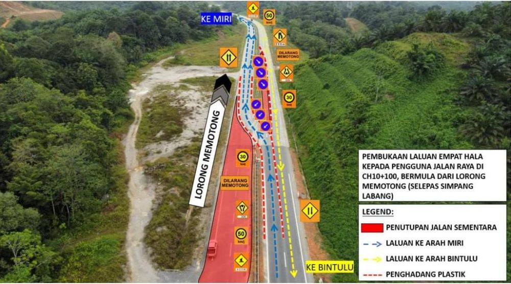 Laluan empat lorong dari Batu 42 hingga Batu 74 Lebuh Raya Pan Borneo yang akan dibuka mulai 17 Mac ini.