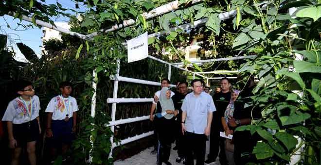 LAWATAN: Lim Guan Eng melawat program ‘Smart Green Community’ di tapak pertanian dalam bandar Lebuh Padang Tembak, Air Itam selepas merasmikan program berkenaan semalam. — Gambar Bernama