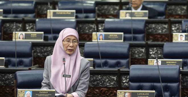 imbalan Perdana Menteri Datuk Seri Dr Wan Azizah Wan Ismail ketika persidangan Dewan Rakyat di Parlimen hari ini. - Gambar Bernama 