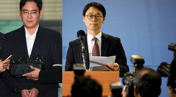 PENDAKWAAN DITERUSKAN: Lee Kyu-chul, jurucakap peguam bebas, bercakap mengenai kes Lee Jae-Yong (gambar kiri) semasa sidang media di pejabatnya di Seoul, semalam. — Gambar Reuters/AFP