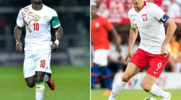 TERUJI: Gambar kombinasi ini menunjukkan Mane (kiri) dan Lewandowski akan bertembung pada aksi perlawanan pembukaan Kumpulan H di antara Senegal dan Poland. — Gambar AFP