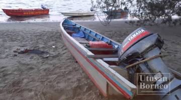  PERAHU milik warga emas ‘hilang’ ditemukan di tepi pantai Pulau Terenggoho, Tetabuan   Beluran.