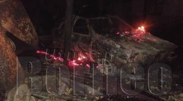 ANTARA kenderaan yang musnah terbakar di Kampung Longob Kota Marudu.