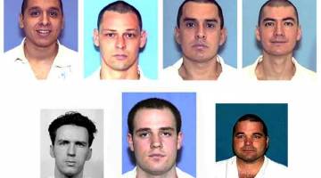 ‘TEXAS SEVEN’: Komposit gambar diambil pada 2 Januari 2001 dari laman Internet Jabatan Keadilan Jenayah Texas ini menunjukkan (atas kiri ke kanan) Joseph Garcia, Donald Newbury, George Rivas, Larry Harper, (bawah kiri ke kanan) Patrick Murphy Jr, Randy Halprin dan Michael Rodriguez. — Gambar AFP