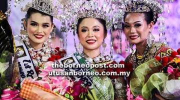 TAHNIAH: Kumang Gawai Dayak R&R Borneo Cultural 2019,                 Claudia (tengah), Jessica (kiri) dan Madline. 