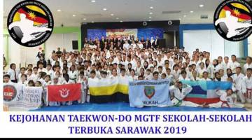 BERSAING: Pasukan bersaing pada Kejohanan Taekwondo Sekolah-Sekolah Sarawak Ke-10 dan Terbuka Sarawak 2019.