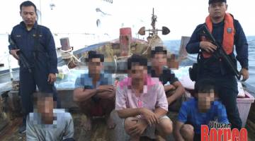 TUMPAS: Lima nelayan asing warga Vietnam yang ditahan selepas didapati menangkap gamat secara haram di perairan Mantanani.