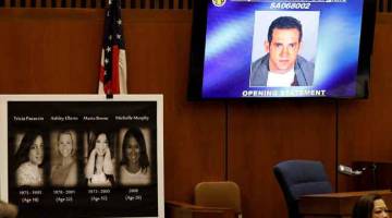 KEJAM: Gambar fail 2 Mei lepas menunjukkan gambar mangsa dipamerkan di mahkamah semasa perbicaraan Gargiulo di mahkamah Los Angeles, California, AS. — Gambar AFP