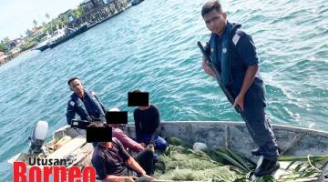  TANGKAPAN: Kesemua suspek ditahan dan dibawa ke jeti Maritim Semporna untuk tindakan lanjut.