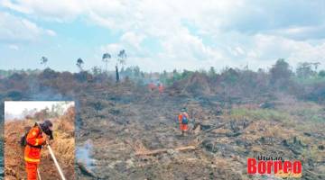 PADAM API: Pasukan kru api JPS bertungkus-lumus berusaha memadam kebakaran Hutan Simpan Binsuluk.