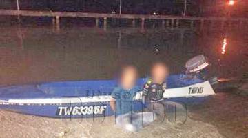 TANGKAPAN: Suspek dan bot ditahan anggota Unit Risikan Marin di kawasan perairan Tinagat.
