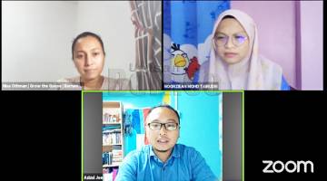 DIALOG: Noorziean (atas kanan) menjadi moderator bersama Azizul (bawah) dan Nina (atas kiri) bagi Siri 1 Dialog Belia.