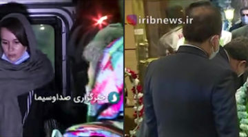 BEBAS: Gambar gabungan daripada TV Negara Iran, IRIB, menunjukkan saat pembebasan                 Moore-Gilbert (kiri) dan tiga tahanan Iran di Tehran kelmarin. — Gambar AFP