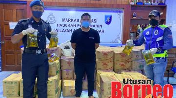 SELUDUP: Suspek dan barang rampasan dibawa ke Markas Operasi PPM Tawau untuk tindakan lanjut.