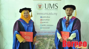 TAHNIAH: Suhairullah dan Fadzilah selepas menerima ijazah PhD, semalam. 