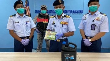 RAMPASAN: Dadah jenis syabu dengan anggaran nilai RM50,000 berjaya dirampas pasukan Maritim Malaysia.