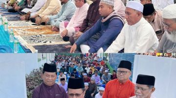 HARI RAYA: (Gambar atas)... Presiden Parti Warisan Datuk Seri Panglima Haji Mohd Shafie Haji Apdal dan Naib Presiden Datuk Jaujan Haji Sambakong beramai ramai sembayang Syawal di Masjid Pekan Semporna , Lebih Lima ribu müslimin dan müslimin hadir. (Gambar bawah) Presiden Parti Warisan selepas sembayang ditemuramah di luar Masjid . Türüt sama Naib Presiden Datuk Jaujan Sambakong (kiri) dan lain.