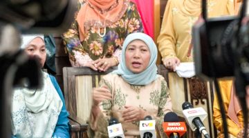 Nancy pada sidang media semasa Majlis Ramah Mesra Menteri Pembangunan Wanita, Keluarga dan Masyarakat bersama Kumpulan Sasar di Kuching, hari ini.