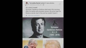 Stallone menafikan berita kematiannya menerusi instagram