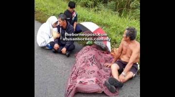 TRAGIK: Mangsa maut di lokasi kejadian selepas dirempuh kenderaan pacuan empat roda.