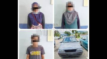 INGKAR : Tiga anak beranak ditangkap selepas didapati keluar membeli barang dapur beramai-ramai dalam sebuah kenderaan. 