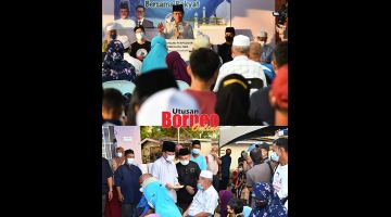 MAJLIS BERBUKA PUASA RAMADAN BERSAMA RAKYAT: (Gambar atas) Presiden WARISAN Datuk Seri Panglima Mohd Shafie Apdal bersama masyarakat di Masjid Kampung Sembulan Lama kawasan Sembilan. Turut hadir Naib Presiden WARISAN Datuk Jaujan Sambakong (dua kanan), Datuk Junz Wong (dua kiri) dan Ahli Majlis Tertinggi Parti WARISAN Datuk Aidi Moktar (kanan) serta pemimpin lain. (Gambar bawah) MAJLIS BERBUKA PUASA RAMADAN BERSAMA RAKYAT: Presiden WARISAN Datuk Seri Panglima Mohd Shafie Apdal menyampaikan bantuan sambil di