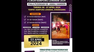 Pertandingan Lomba Colop Aidilfitri anjuran JKKK Kampung Lemanak, Sri Aman pada 6 dan 7 April depan.